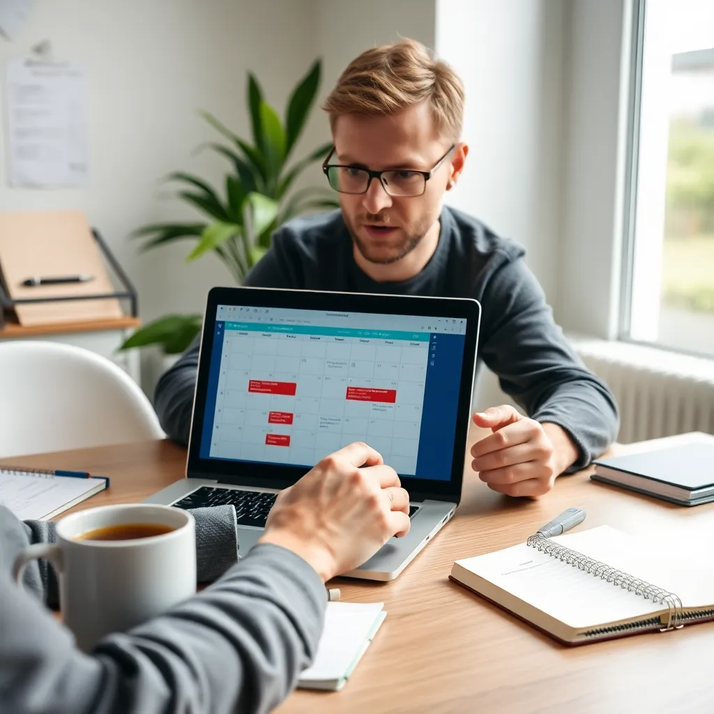 Persoon die financiële planning doet met kalender en laptop